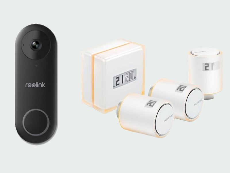 Afbeelding van smarthome apparaten: deurbel en thermostaat